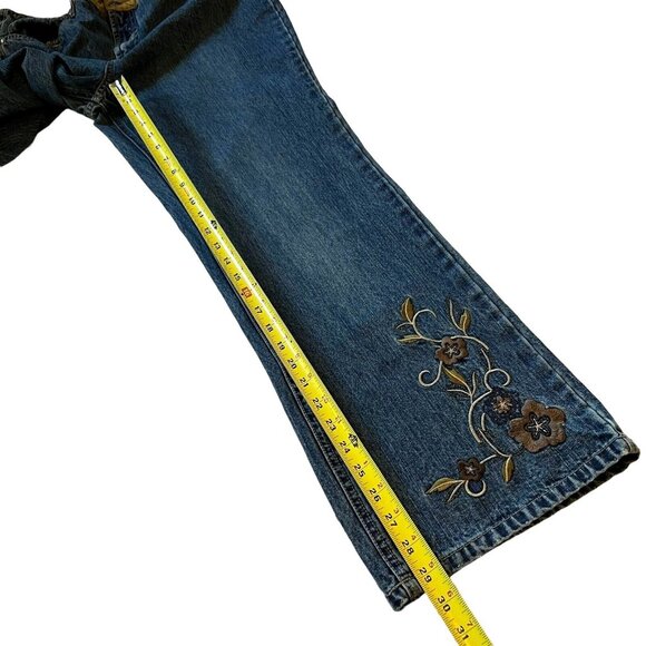 Vintage Faded Glory FLARE Blue jeans floral embroidered tan accent belt Missy 14 - Picture 14 of 14